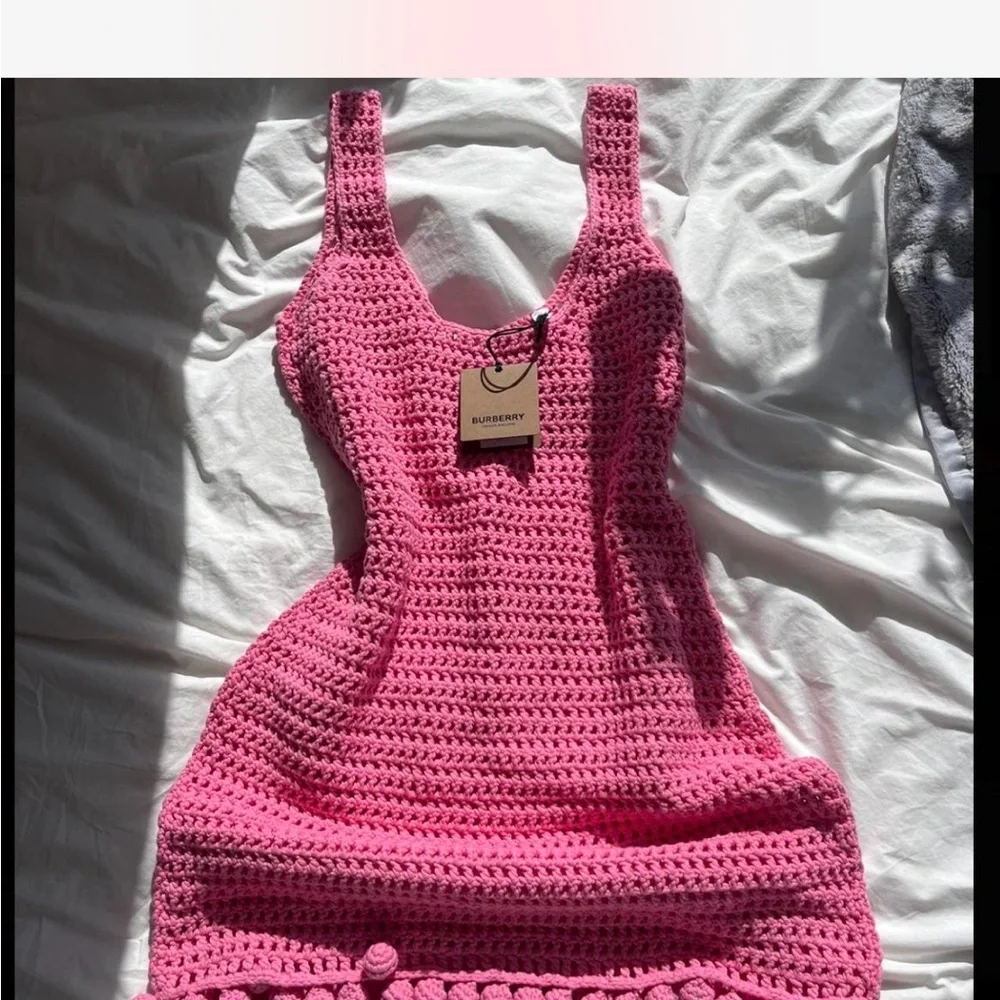 Pink Crochet Sleeveless Mini Dress - Picture 2 of 3